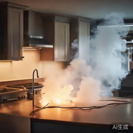 电线故障，油烟机冒烟，危险！