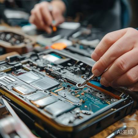 拆解电池舱，小心零件。