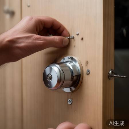 安装锁体，均匀拧紧螺丝